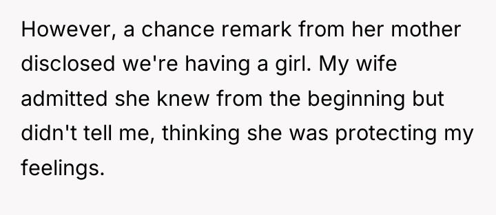 However, a chance remark from her mother disclosed we're having...