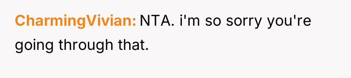 CharmingVivian NTA. i'm so sorry you're going through that.