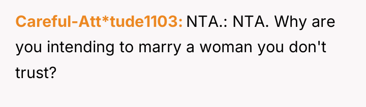 Careful-Att*tude1103 NTA.: NTA. Why are you intending to marry a...