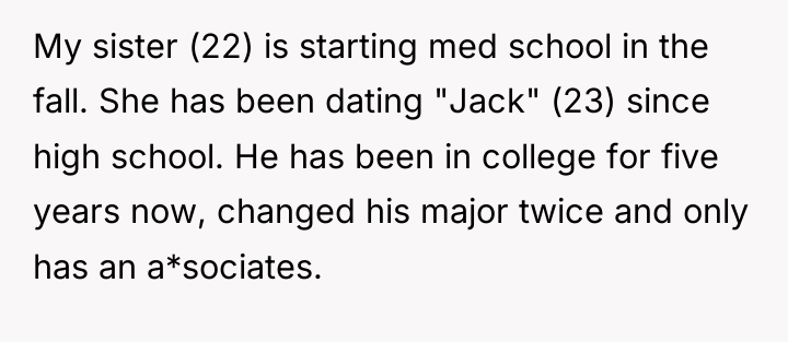 My sister (22) is starting med school in the fall....