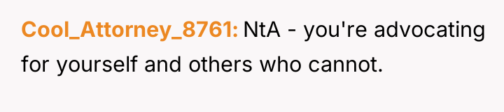 Cool_Attorney_8761 NtA - you're advocating for yourself and others who...
