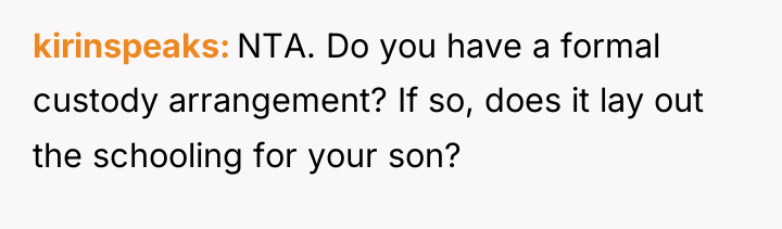 kirinspeaks NTA. Do you have a formal custody arrangement? If...
