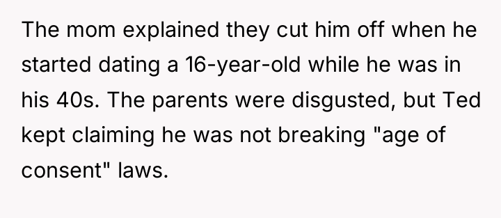 The mom explained they cut him off when he started...