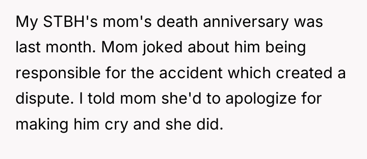 My STBH's mom's death anniversary was last month. Mom joked...