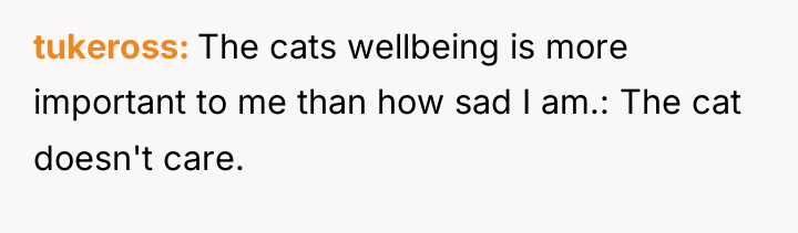 tukeross The cats wellbeing is more important to me than...