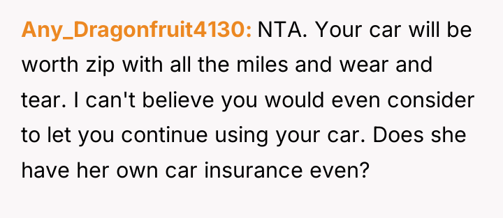 Any_Dragonfruit4130 NTA. Your car will be worth zip with all...