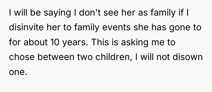I will be saying I don't see her as family...