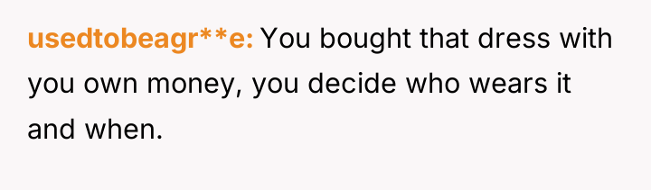 usedtobeagr**e You bought that dress with you own money, you...