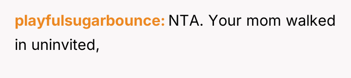 playfulsugarbounce NTA. Your mom walked in uninvited,