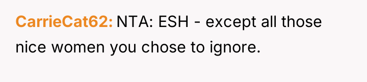 CarrieCat62 NTA: ESH - except all those nice women you...