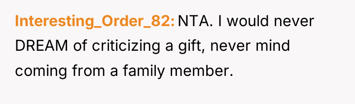 Interesting_Order_82 NTA. I would never DREAM of criticizing a gift,...