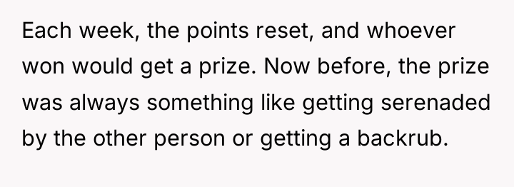 Each week, the points reset, and whoever won would get...