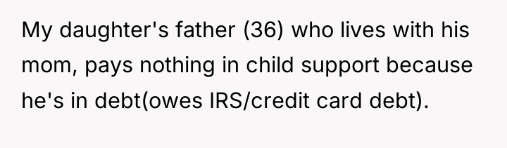 My daughter's father (36) who lives with his mom, pays...