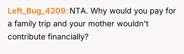 Left_Bug_4209 NTA. Why would you pay for a family trip...