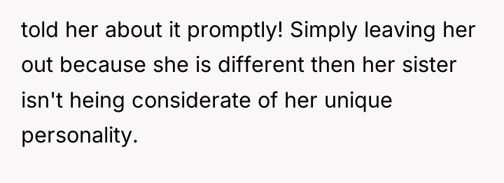 told her about it promptly! Simply leaving her out because...