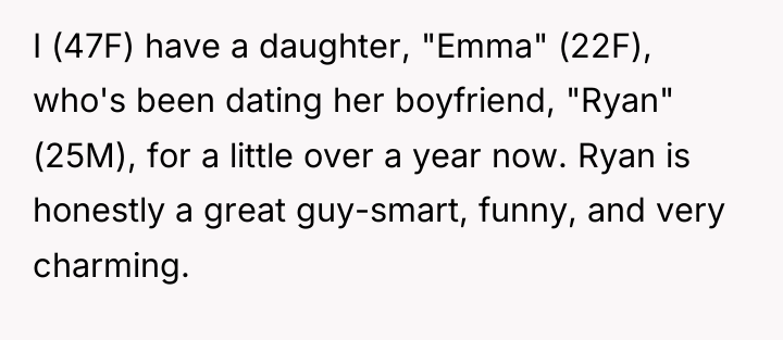 I (47F) have a daughter, "Emma" (22F), who's been dating...
