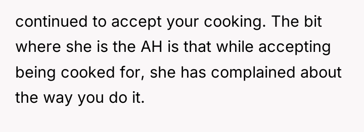 continued to accept your cooking. The bit where she is...
