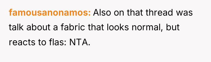 famousanonamos Also on that thread was talk about a fabric...
