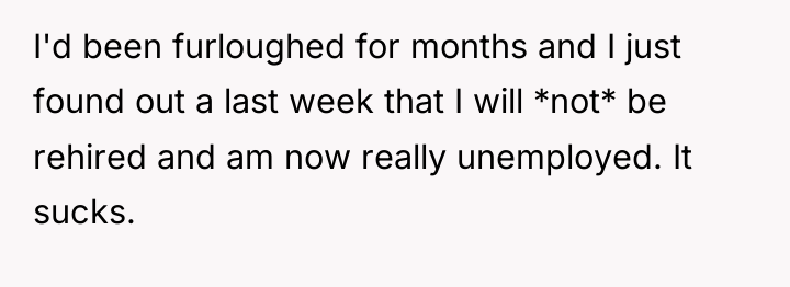 I'd been furloughed for months and I just found out...