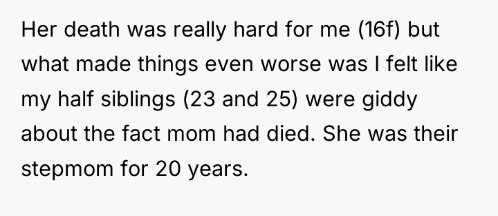 Her death was really hard for me (16f) but what...