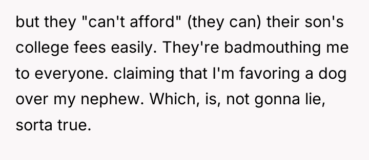 but they "can't afford" (they can) their son's college fees...