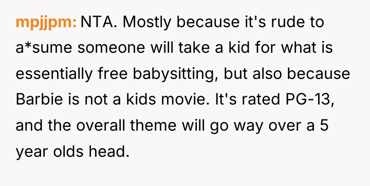 mpjjpm NTA. Mostly because it's rude to a*sume someone will...