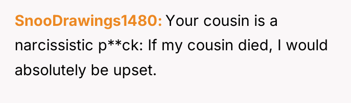 SnooDrawings1480 Your cousin is a narcissistic p**ck: If my cousin...