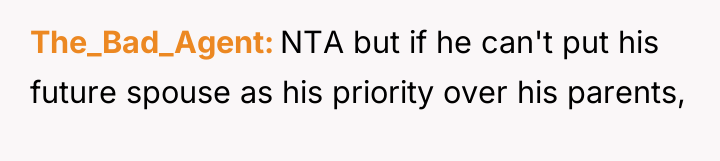 The_Bad_Agent NTA but if he can't put his future spouse...