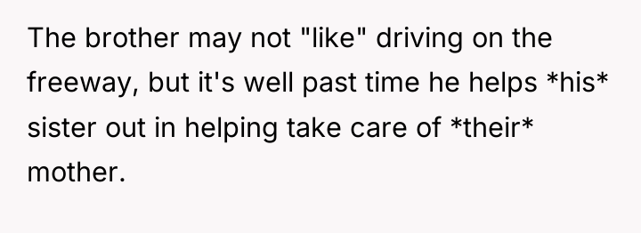 The brother may not "like" driving on the freeway, but...