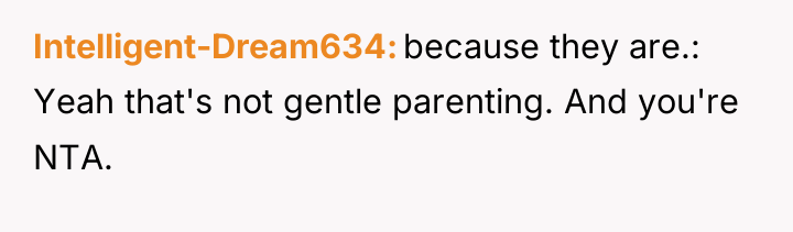 Intelligent-Dream634 because they are.: Yeah that's not gentle parenting. And...