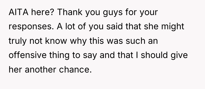 AITA here? Thank you guys for your responses. A lot...
