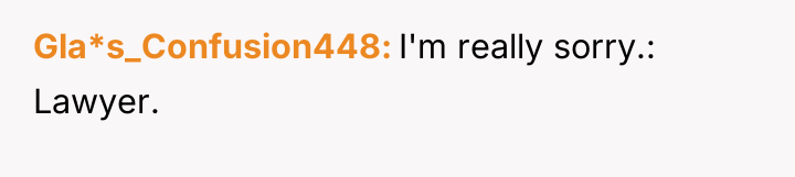 Gla*s_Confusion448 I'm really sorry.: Lawyer.