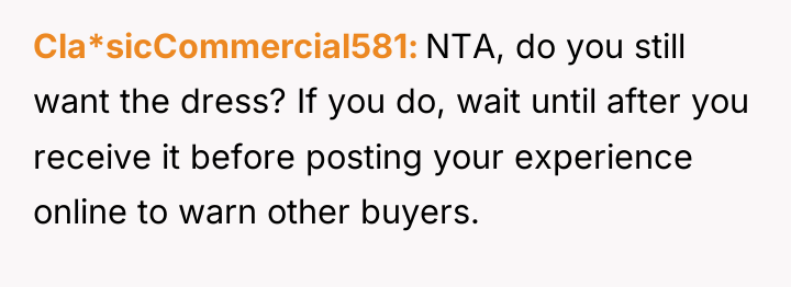 Cla*sicCommercial581 NTA, do you still want the dress? If you...