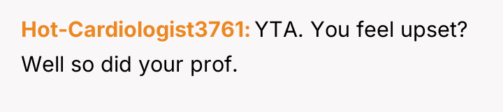 Hot-Cardiologist3761 YTA. You feel upset? Well so did your prof.