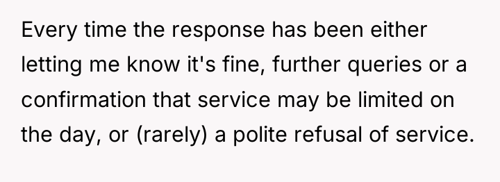 Every time the response has been either letting me know...