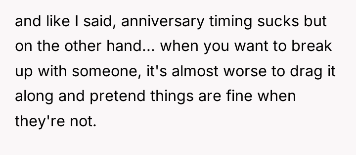 and like I said, anniversary timing sucks but on the...