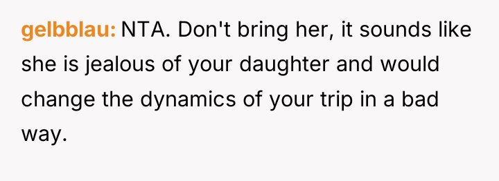 gelbblau NTA. Don't bring her, it sounds like she is...