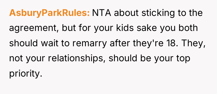 AsburyParkRules NTA about sticking to the agreement, but for your...