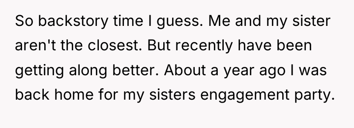 So backstory time I guess. Me and my sister aren't...
