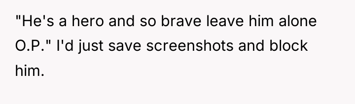 "He's a hero and so brave leave him alone O.P."...