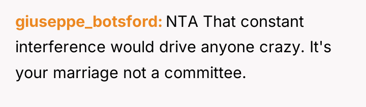 giuseppe_botsford NTA That constant interference would drive anyone crazy. It's...