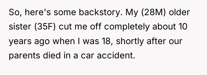So, here's some backstory. My (28M) older sister (35F) cut...