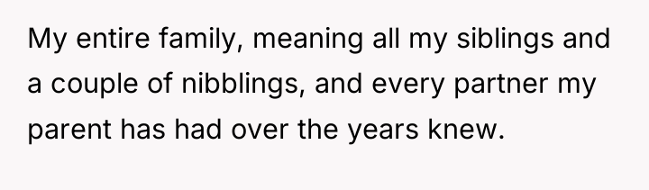 My entire family, meaning all my siblings and a couple...