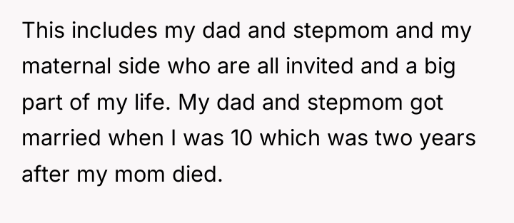This includes my dad and stepmom and my maternal side...