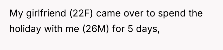 My girlfriend (22F) came over to spend the holiday with...