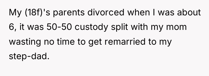 My (18f)'s parents divorced when I was about 6, it...
