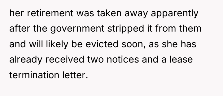 her retirement was taken away apparently after the government stripped...