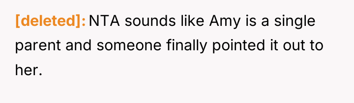 [deleted] NTA sounds like Amy is a single parent and...