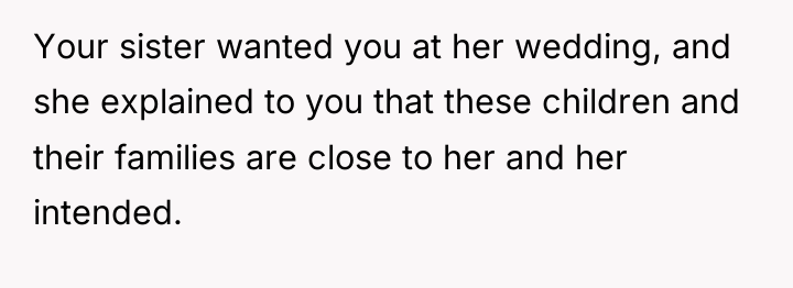 Your sister wanted you at her wedding, and she explained...