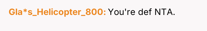 Gla*s_Helicopter_800 You're def NTA.